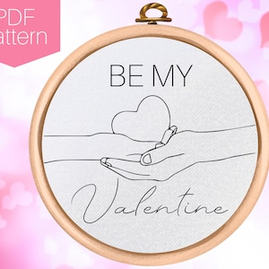 Be My Valentine Hand Embroidery Pattern - PDF Pattern Download - Heart Hands