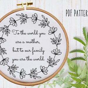 Hand Embroidery PDF Pattern, Floral Wreath, Saying About Mothers