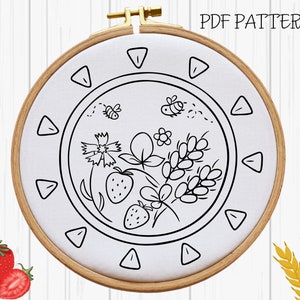 花の手刺繍パターン：夏の花のデザイン（PDFパターン）