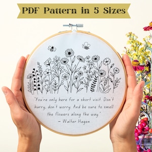 Floral Quote Hand Embroidery Pattern PDF - Digital Download