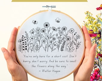 Floral Quote Hand Embroidery Pattern PDF - Digital Download
