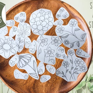 Flower and Bees Embroidery Stick and Stitch Patterns - Set of 22