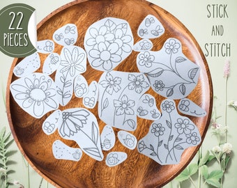 Flower and Bees Embroidery Stick and Stitch Patterns - Set of 22