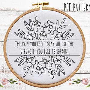 Blumen Handstickerei PDF Muster, Inspirational Zitat, digitaler Download