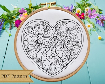 Floral Heart Embroidery PDF Pattern - Etsy