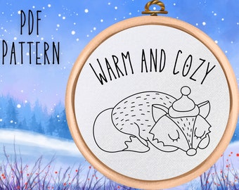 Cozy Fox Hand Embroidery Pattern: Winter Design (PDF Pattern)
