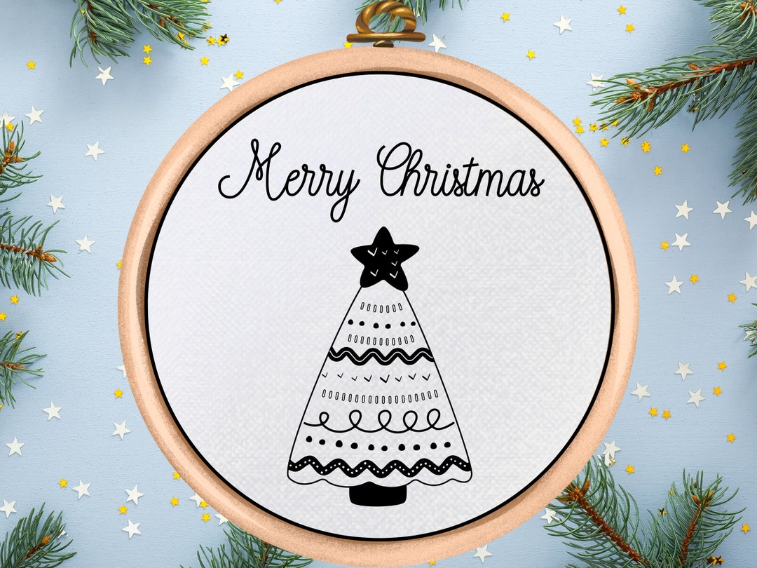 PDF Pattern - Merry Christmas Hand Embroidery Design - Christmas Tree ...