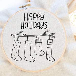 PDF Pattern Christmas Hand Embroidery Design Happy Holidays Christmas Stocking image 2