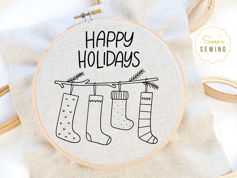 PDF Pattern Christmas Hand Embroidery Design Happy Holidays Christmas Stocking image 2