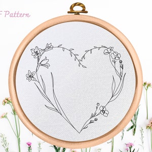 Floral Heart Hand Embroidery Pattern: Beginner DIY Decor (PDF Pattern)