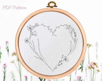 Floral Heart Hand Embroidery Pattern: Beginner DIY Decor (PDF Pattern)