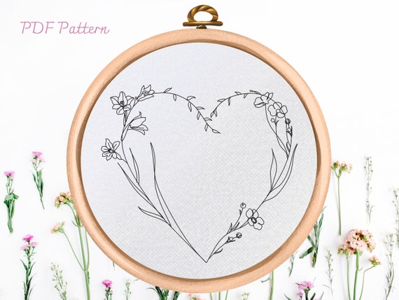 Heart Frame Template Coloring Page Hand Embroidery Patterns Flowers