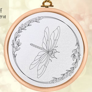 Dragonfly Hand Embroidery Pattern: Floral Wreath Design (PDF Pattern)