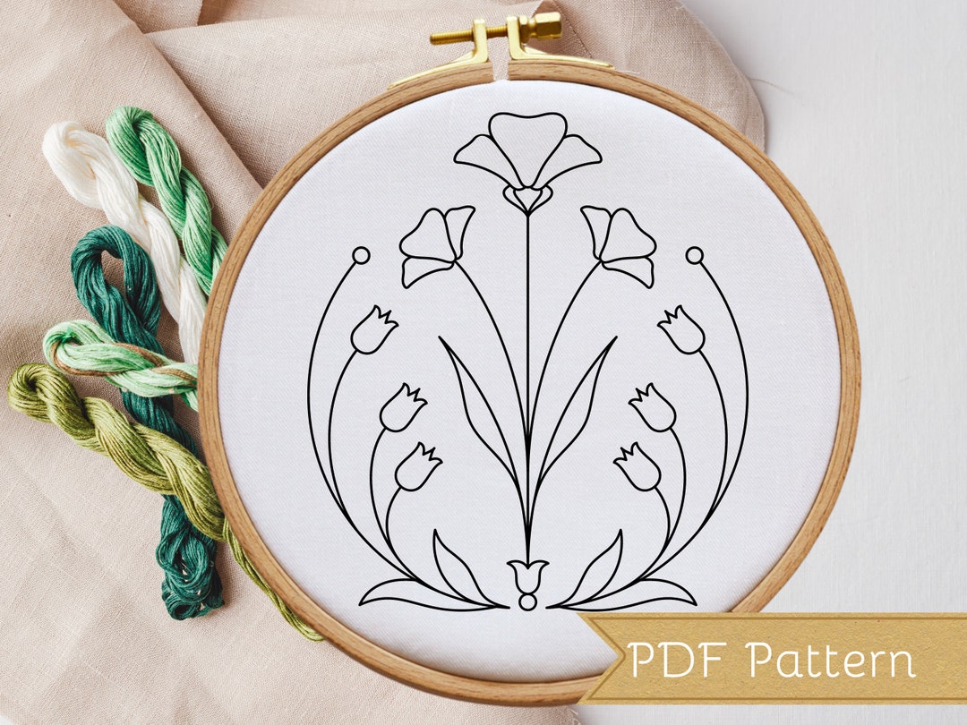 Hand Embroidery PDF Pattern, Flowers and Leaves, Embroidery Design ...