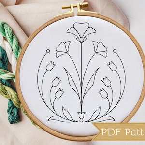 Hand Embroidery PDF Pattern, Flowers and Leaves, Embroidery Design, Multiple Sizes