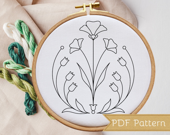 Digital PDF Pattern, Leaves Hand Embroidery Pattern , PDF Modern Hand ...