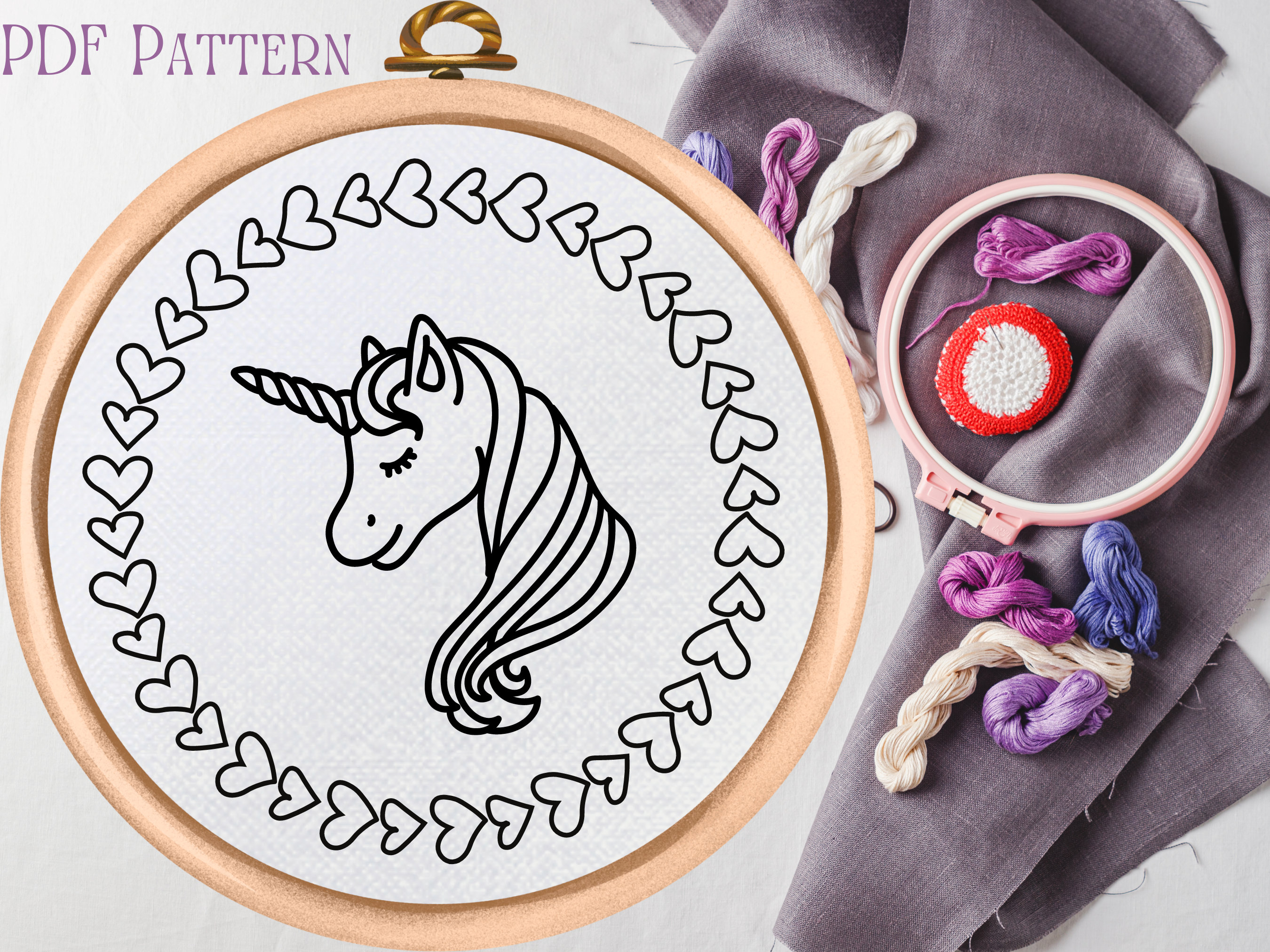 Unicorn Embroidery Pattern PDF Pattern Unicorn and Hearts - Etsy