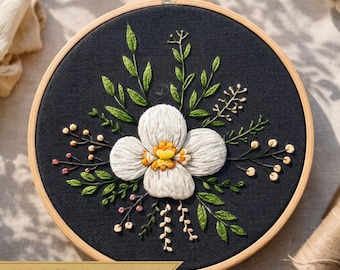 Hand Embroidery PDF Pattern, Floral Hoop Art, 5 Sizes