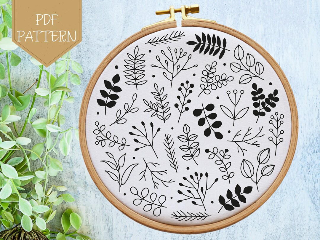 Leaves and Flowers Hand Embroidery Pattern, Floral PDF Pattern Download Etsy