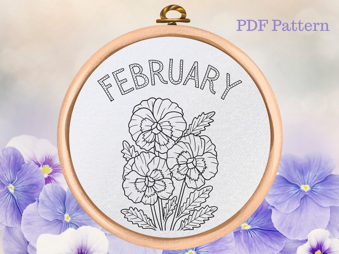 Violets Hand Embroidery Pattern: February Birth Flower (PDF Pattern) - Etsy