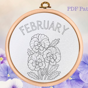 Violets Hand Embroidery Pattern: February Birth Flower (PDF Pattern)