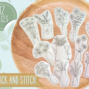 Floral Stick and Stitch Kit: 12 Flower Hand Embroidery Patterns