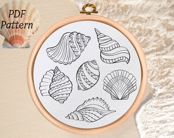 Seashells Hand Embroidery Pattern - PDF Pattern Download - Modern Embroidery Design - Sea Shells