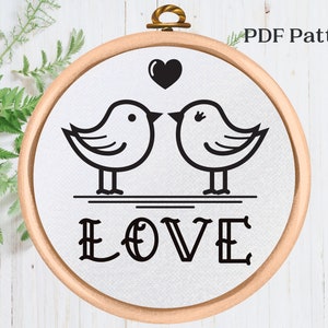 Love Birds Hand Embroidery Pattern: Valentine&#39;s Design (PDF Pattern)