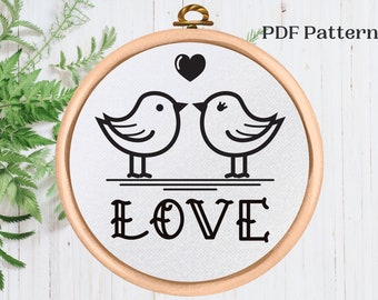 Love Birds Hand Embroidery Pattern: Valentine's Design (PDF Pattern)