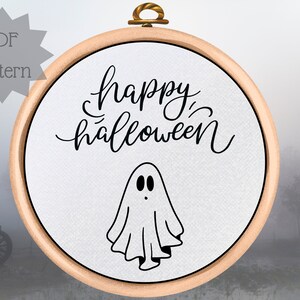 PDF Pattern - Halloween Hand Embroidery - Happy Halloween Design - Digital Download - Easy Ghost Pattern