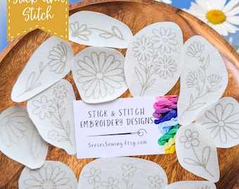 Daisy Delight: Set of 12 Hand Embroidery Stitch and Stitch Transfers, Floral Design