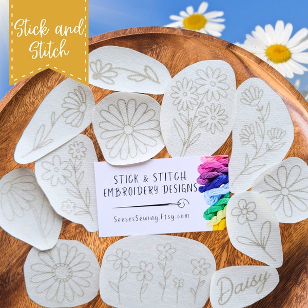 Daisy Delight: Set of 12 Hand Embroidery Stitch and Stitch Transfers, Floral Design