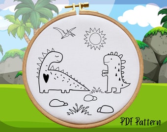 Hand Embroidery PDF Pattern, Dinosaurs, Kids Embroidery Design, Multiple Sizes
