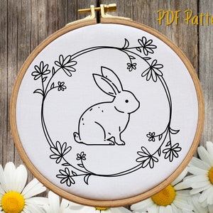 ウサギと花の手刺繍パターン（PDFパターン）