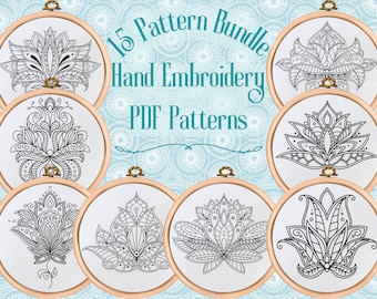PDF Pattern Bundle - Mandala Hand Embroidery Pattern Pack -  8 Embroidery Designs - Instant Download