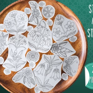 Flower Stick and Stitch Patterns - Embroidery Design Bundle - Set of 23 Floral Peel and Stick