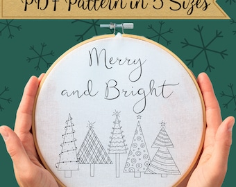 Christmas Trees Hand Embroidery PDF Pattern, 5 Sizes, Merry and Bright