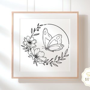 PDF Pattern - Floral Hand Embroidery Pattern - Flowers and Butterfly ...