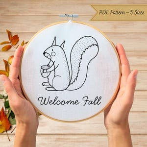 Hand Embroidery PDF Pattern - Welcome Fall - Squirrel