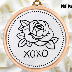 バラの手刺繍パターン - PDF パターンのダウンロード - 花の刺繍デザイン