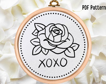 Rose Hand Embroidery Pattern - PDF Pattern Download - Flower Embroidery Design