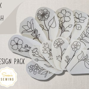 Flowers Stick and Stitch Patterns - Floral Embroidery Designs - Set of 12 Peel and Stick