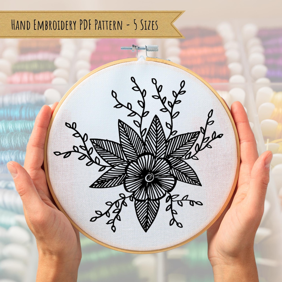 Floral Hand Embroidery Pattern - PDF Digital Download -5 Sizes - Etsy