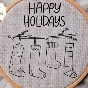 PDF Pattern Christmas Hand Embroidery Design Happy Holidays Christmas Stocking image 3