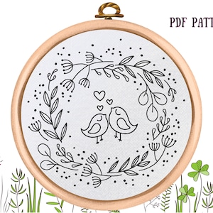 Birds Hand Embroidery Pattern - PDF Pattern Download - Flowers and Birds Embroidery