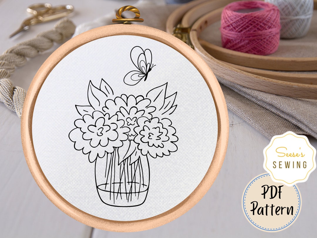 Flowers Hand Embroidery Pattern - PDF Pattern Download - Bouquet and ...