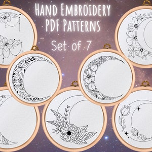Moon Embroidery Pattern Bundle: Floral Celestial Designs (PDF Pattern)