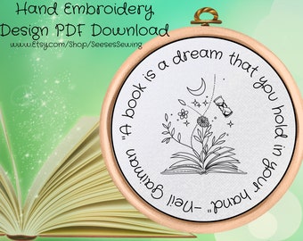 PDF Pattern - Book Hand Embroidery Design -Gift For Readers and Book Lovers