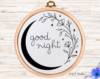 Floral Moon Hand Embroidery Pattern: Beginner Botanical Design (PDF Pattern)