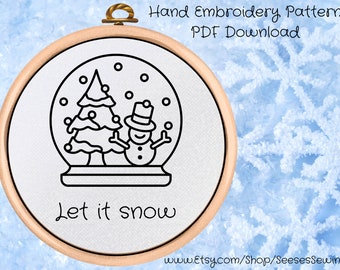 Snowman Embroidery Pattern: Snow Globe Winter Design (PDF Pattern)